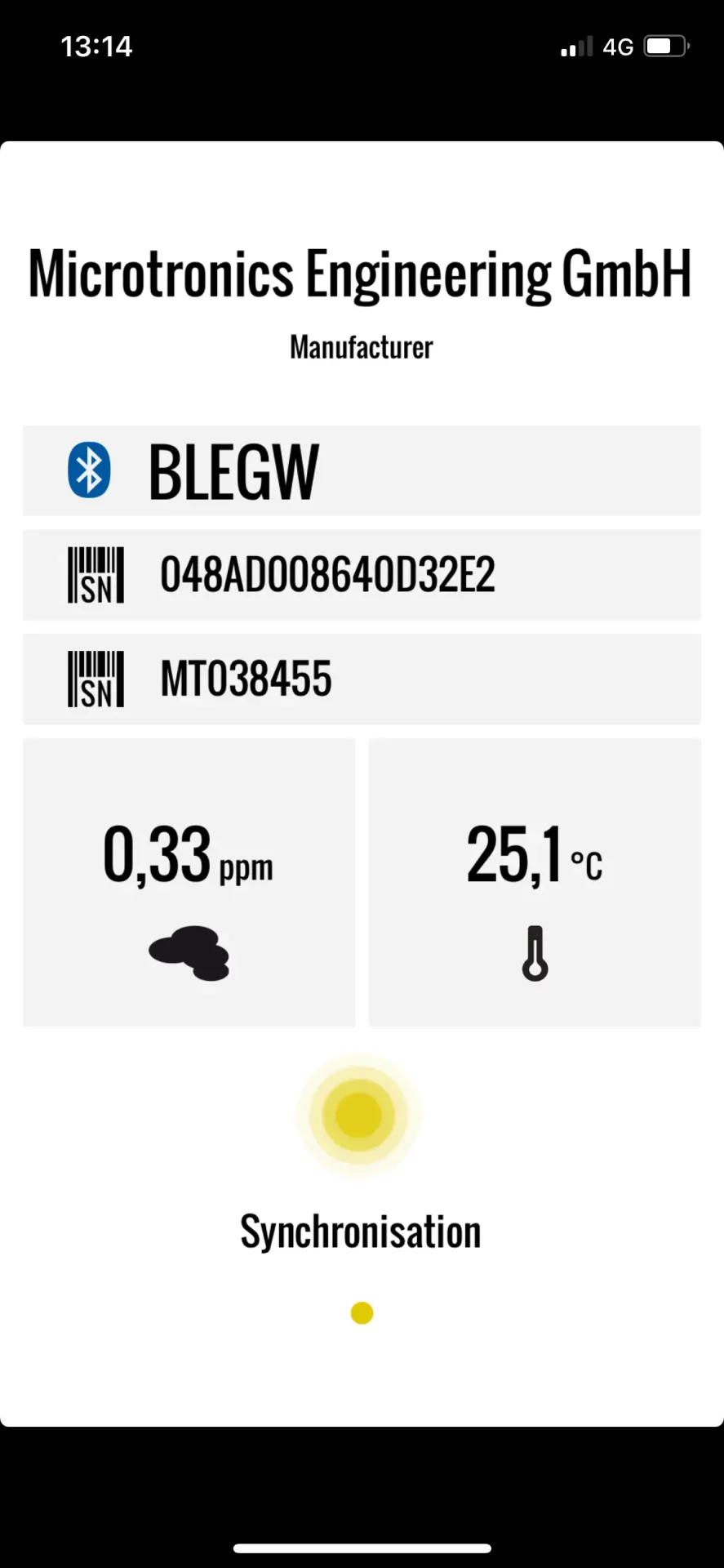 Vue des données du capteur H2S